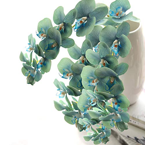 Cn-Knight Tropical Artificial Flower 4Pcs 28" Long Stem Butterfly Orchid Big Size Lifelike Phalaenopsis Real Touch Moth Orchid For Wedding Bridal Home Decor Baby Shower Centerpiece(Blue)