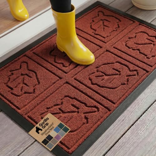 Gorilla Grip WeatherMAX Doormat Burgundy Leaves