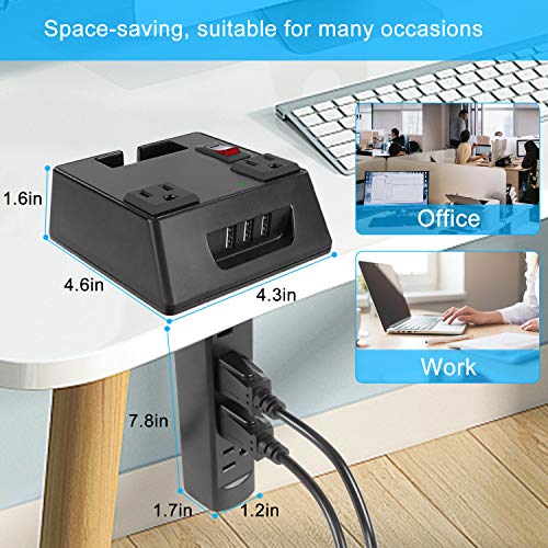 Office Power Strip Table Mount Recessed Surge Protector with USB (18W