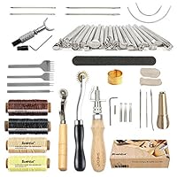 Leather Tools SIMPZIA 52 pcs Leather Kit with Stitching Groover, Prong Punch and Leather Working Saddle Making Stamps Tools Set for DIY Leathercraft