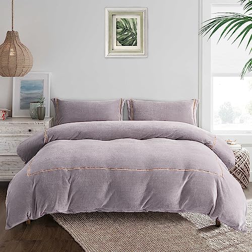 SAPHREAS Purple Gray Velvet Girl Bedding Comforter Cover Set Twin Size Gold Purple Fluffy Duvet Cover Set 1 Duvet Cover 2 Pillow Shams