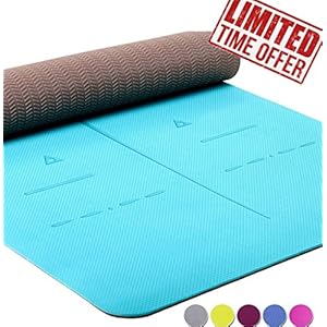 Heathyoga Eco Friendly Non Slip Yoga Mat, Body Alignment System, SGS Certified TPE Material – Textured Non Slip Surface…