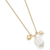 HESSAWELL Baroque Pearl Necklace for Women Charm Pearl Pendant Necklace for Women, Heart & Bead Dangle Chain, Adjustable Cute Jewelry Gift