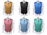 Mens 3 Pieces Solid Tuxedo Vest NeckTie and Handkerchief Set(28 Colors, XS-4XL)