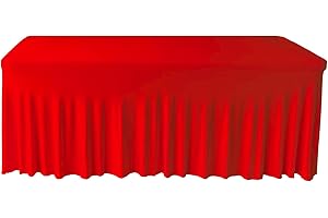 Gowinex 8ft Red Spandex Table Skirt Spandex Tablecloth Stretch Fitted Table Cover for 96Lx30Wx30H Inch Rectangular Table