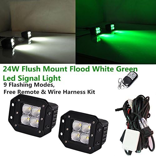 IOV LIGHT A Pair of 24W Flush Mount Flood Led Cube White Green Color Changing 9 Flashing Modes for Offroad Truck Boat Jeep Fog Lamps Free Wire Harness