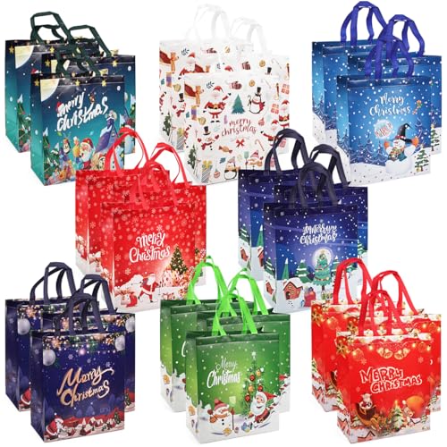 PARSUP 24PCS Christmas Gift Bags with Handles, Non-Woven Large Christmas Bags for Treat Gifts Wrapping Shopping, Xmas Party Supplies, 15×13.8×5.9inch