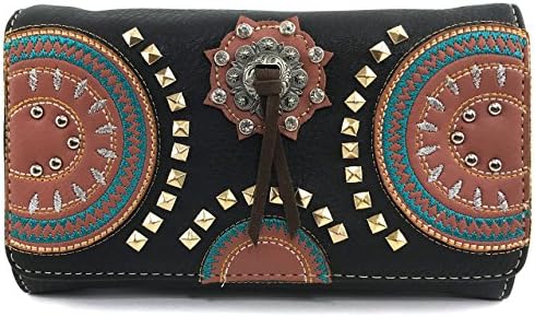 Justin WestNative American Circle Mountain Gold Studs Embroidered Studded CCW Concealed Carry Shoulder Purse Handbag