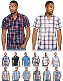 Enimay Men's Designer Slim Fit Plaid Button Down Short Sleeve Shirts