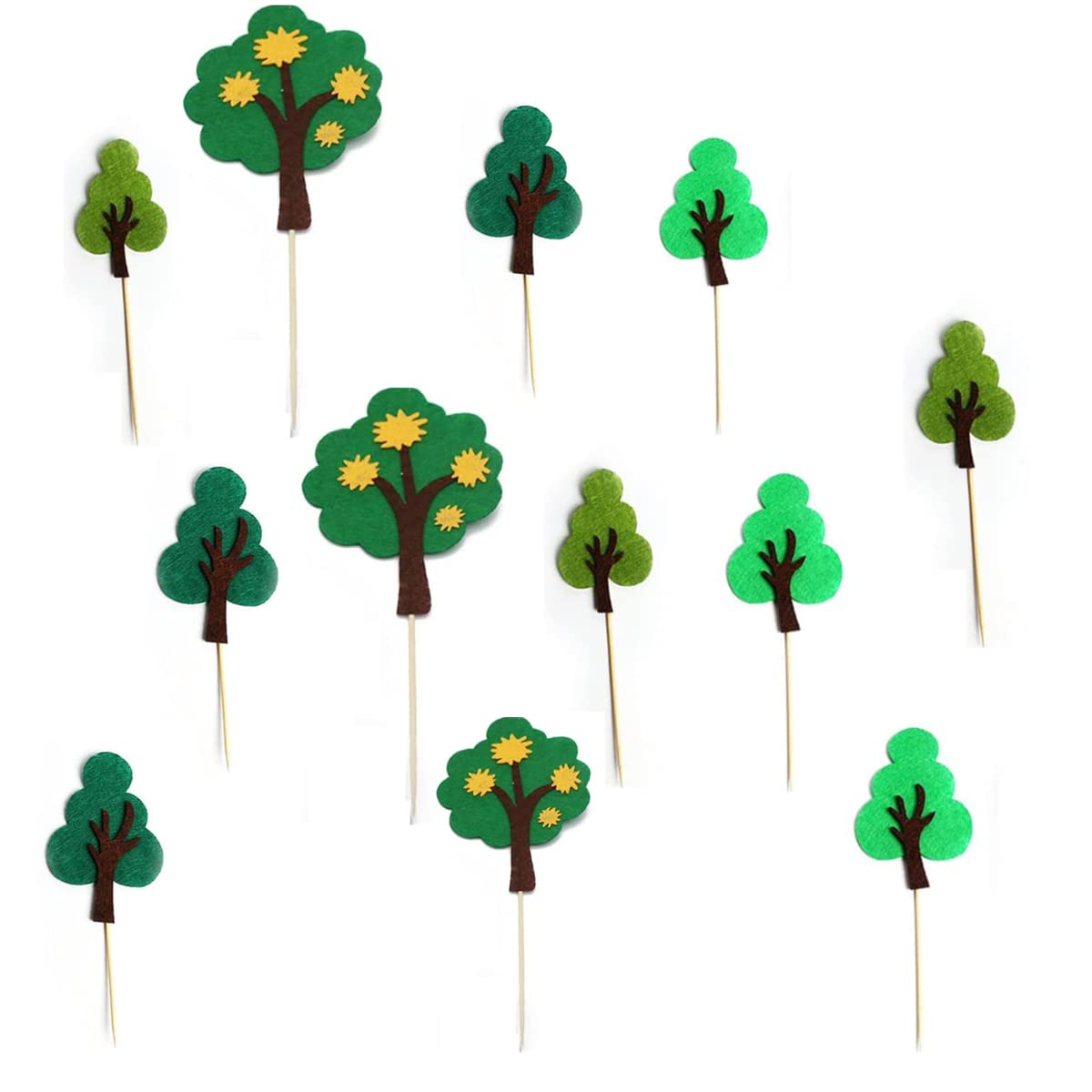 12 Pcs Cake Toppers Forest Cake Decoration Felt Tree Toppers Green Tree Toppers Cartoon Cupcake Toppers Cake Toppers for Kids Party Cake Cake Decoration