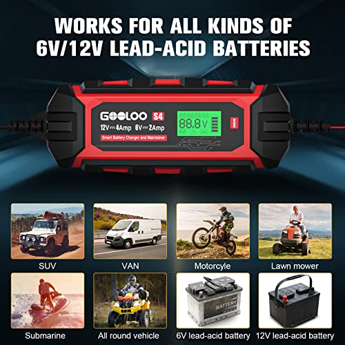 GOOLOO 4Amp Car Battery Charger Automotive, 6V/2A and 12V/4A Battery