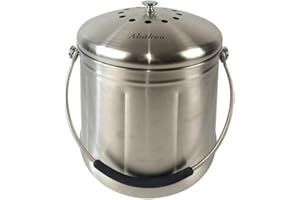 Abakoo 1.8 Gallon Compost Bin 304 Stainless Steel Kitchen Composter Waste Pail Indoor Countertop Kitchen Recycling Bin Pail - Includes 2 Filters