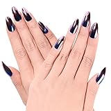 Ejiubas 24 Pcs Metalic Blue and Light Purple Pink Color Changing Full Cover Talone Medium False Nail Tips
