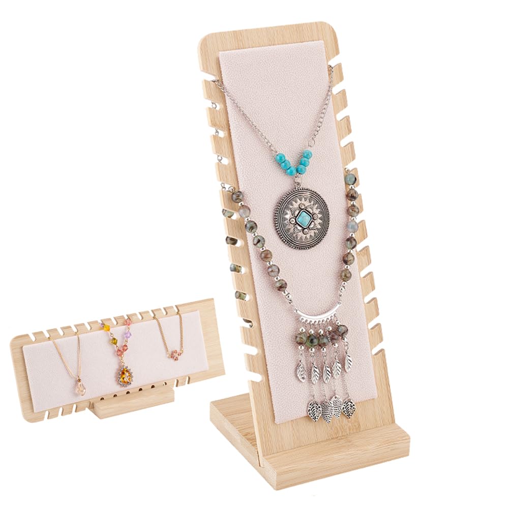 PH PandaHall 12 Slots Necklace Stand Bracelet Holder Jewellery Display Stand Wood Organizer Stand Necklace Storage Stand for Home Tabletop Exhibition Small Business 4x10.4 Inch