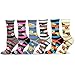 TeeHee Women's Ladies Value 6-Pair Crew Socks (Stripe with Flower)