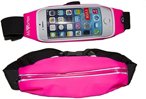 Mivortex Running Belt Runner Waist Pack with Transparent Touch Screen for iPhone 6, 6plus, Galaxy S5 S6 - Fits Otterbox, Lifeproof, Urban Armor Gear cell phone cases Pink