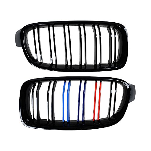 image for Anzio 2pcs Gloss Black M-color Double line Front Kidney Grille for 201
