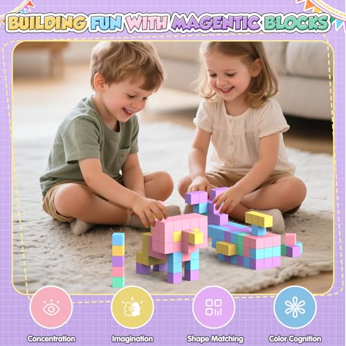 HaoVrisn Magnetic Building Blocks for Children, Pack of 45 Magnetic Building Blocks, Magnetic Toy Children, Magnetic Toy from 3 4 5 6 7 8 Gift for Boys and Girls (2.5 cm x 2.5 cm)