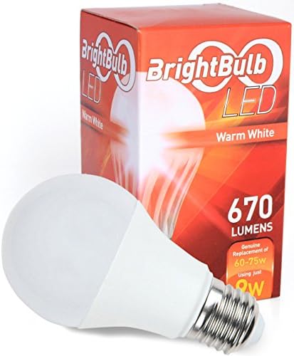 LED Light Bulb - 9W BrightBulb LED LightBulbs A19, High Efficiency, 10-Year Guarantee, Warm White (9W = 60-75W Traditional) - Single Bulb