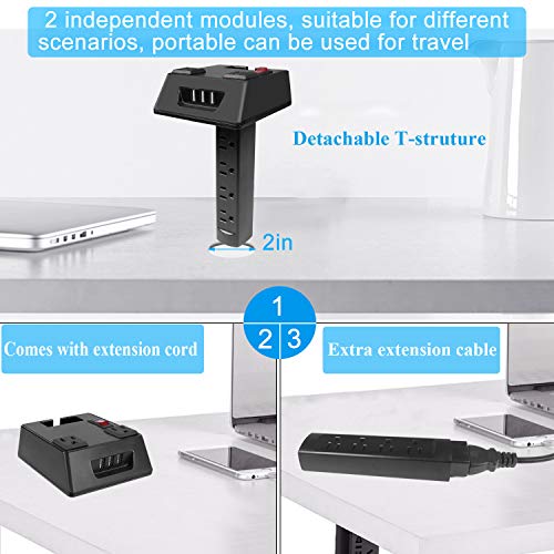 Office Power Strip Table Mount Recessed Surge Protector with USB (18W