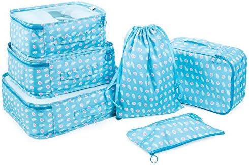 Packing Cubes Luggage Organizers Travel Bags Bra Storage Clothing Laundry Bag and Electronics Accessories Pouch 6 set … (Blue Pineapple-6pcs)