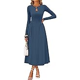 MEROKEETY Women's Long Sleeve Flowy A Line Dresses 2025 Fall Fashion Elegant Cutout Wedding Guest Midi Maxi Dress