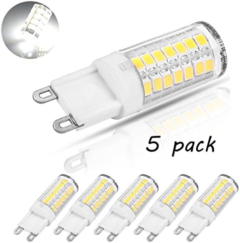 G9 LED Dimmable Light, Bi-pin Base, Daylight White 6000k,4W ( 40W Halogen Equivalent ) T4 JD Type LED G9 Bulb, 350-400LM, AC100V-130V, For Corn Crystal Light for Livingroom Bedroom Lighting(5 pack)