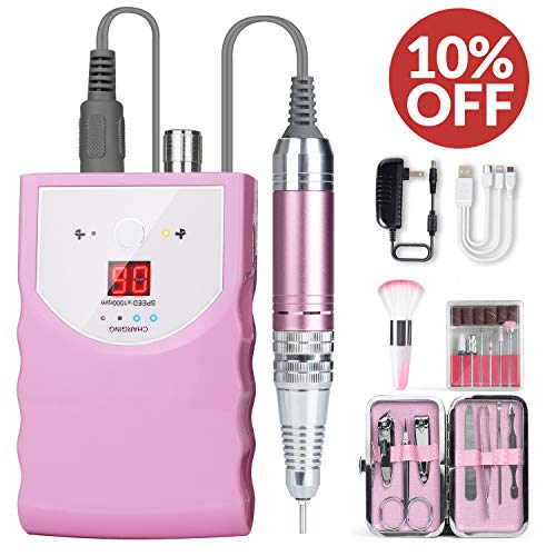 Nail Drill for Acrylic Nails 30000rpm - Ejiubas Electric Nail Drill Professional Nail Drill Machine Rechargeable Electric Efile for Gel Nails Manicure Pedicure Polishing Cuticle Salon or Home Use