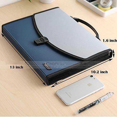 13 Pockets Expanding File Expandable Portable Expanding Accordion Folders Hand-Held Accordion File Document Folder File Organizer A4 and Letter Size(13 Pockets Expandable Portable Blue)
