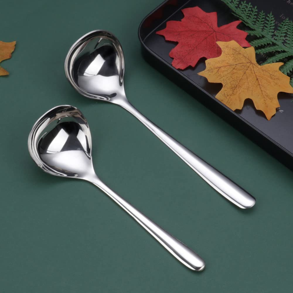 2 Pieces Soup Ladle Stainless Steel - Spoon Ladle - Sauce Spoon for Hotel Home Restaurant Kitchen Silver