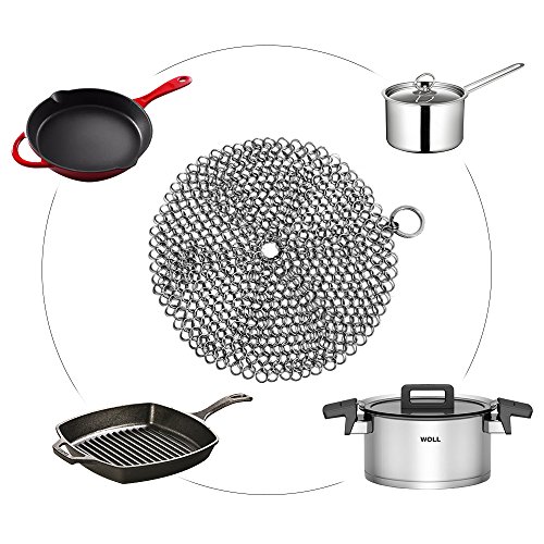 Cast Iron Cleaner&Natural Loofah, Danlit 7"x7" Stainless Steel 316L Chainmail Scrubber&Cookware Cleaner, for Pan Pre-Seasoned, Dutch Ovens, Cookie Sheet, Tortilla Press, Hibachi, Cornbread, Pie Pan