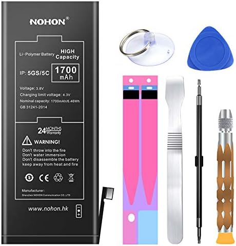 1700mAh Battery Replacement Compatible for iPhone 5S & 5C,NOHON High Capacity Li-ion Battery with Complete Repair Tool Kitand Instructions - Included 24 Months Warranty