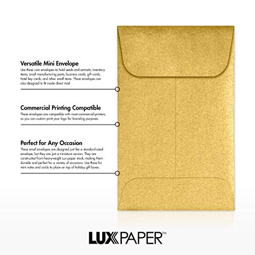 LUXPaper 1 Coin Envelopes in 80 lb. Gold Metallic, Envelopes for Coin Collections, Garden Seeds