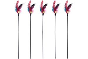 5Pcs Cat Feather Teaser Stick with Rattle Bell,20" Long Interactive Wand Toy for Cat and Kitten