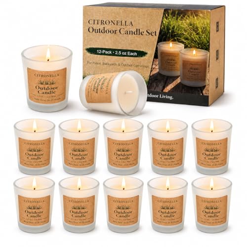 Yinuo Mirror Citronella Scented Candles, 12 x 70 g Citronella Candle Outdoor, Natural Soy Wax and Oils, Summer Fragrance Citronella Candle for Outdoor Use / Garden / Camping / Picnic