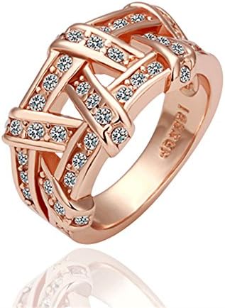 Hitaocity 18k Rose Gold Plated Rhinestone Simulated Weaves Wedding Engagement Promise Rings