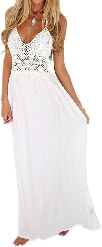 HX fashion Ladies Summer Dresses Women Beach Crochet Backless Bohemian Halter Evening Party ...