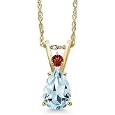 Gem Stone King 14K Yellow Gold Sky Blue Aquamarine and Red Garnet Pendant Necklace for Women | 0.69 Cttw | Gemstone March Birthstone | Pear Shape 7X5MM | With 18 Inch Chain