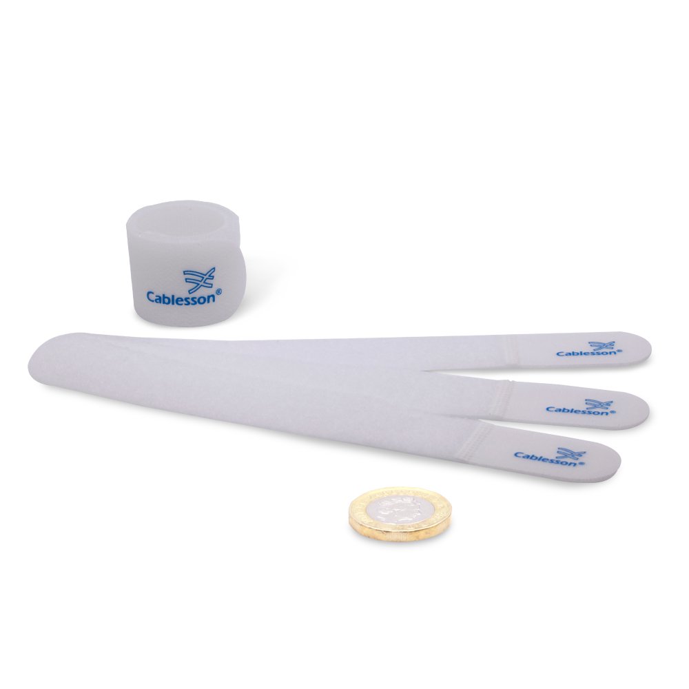 Cablesson - Chunky Pack - Reusable Releasable Hook and Loop Nylon Self-Gripping Cable Ties - Straps and Keep wire cord tidy - Cable Management for Laptop, PC, TV and more - Pack of 30 (White)