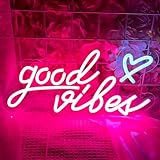 Good Vibes Neon Signs for Wall Decor, Pink Neon