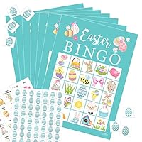 Easter Bingo Games for Kids, 24 Players - Includes 24 Bingo Cards, 420 Easter Egg Marking Chips, and 24 Calling Card Pieces - Bunny Rabbit Board Game for Class Party Activity - Childrens Activities