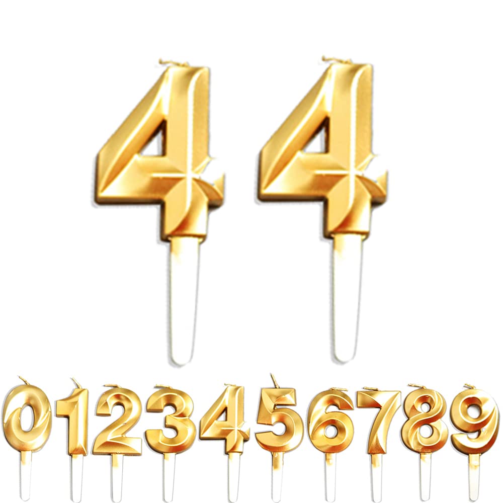 Birthday Candles, Gold Number 44th/4th Birthday Cake Candles, Cake Decoration for Birthday Party Wedding Anniversary Graduation Party Supplies (Gold, Number 4&4)
