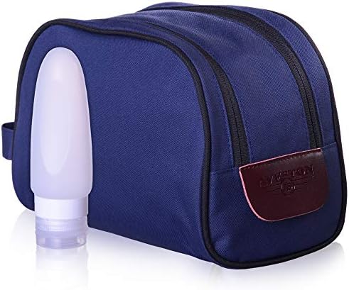 Travel Toiletry Bag for Men โ Nylon Dopp Kit - Waterproof Toiletry Kit navy color - Mens Travel Toiletries Bag Large with Silicone Travel Bottle
