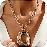 NLMSKI Chunky Open Geometric Pendant Toggle Clasp Circle Link Chain Necklace For Women Statement Modern Sculptural Bold Adjustable Collar Gold Color