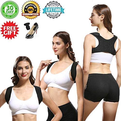 BodyWellness Posture Corrector,Improve Body Shape,Relieve Back Pain,Adjustable Clavicle Brace Support,Effective Back Posture Corrector for Women Men- Chest Size: 25"-47" (+Heel Cushion Inserts)