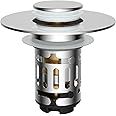Hibbent Upgraded 3 in 1 Bathroom Sink Drain Strainer, Universal Pop Up Stopper with Removable Stainless Steel Filter Basket H