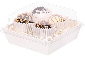 ROSPAKTEK 100Pack 4x4x2.5 Inches Charcuterie Boxes with Clear Lids - Bakery, Chocolate Covered Strawberries, Mini Cake, Pie Boxes for Christmas, Valentine's, Halloween, Easter