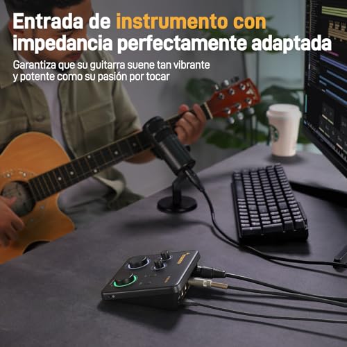 MAONO Interfaz de Audio USB para PC: Interfaz con Entrada XLR de 24 bits/192 kHz Software de Enrutamiento LOOPBACK ASIO Driver para Grabación de Música, Guitarra, Podcast, Streaming, DAW (PS22 Lite)