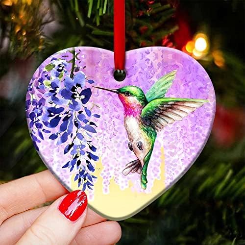 Ornaments - 2023 Christmas Ornaments, Christmas Tree Decorations - Hummingbird Flower Heart Ceramic Ornament - Best Gifts for Christmas - NNRZ3010002Z (Pack 1)