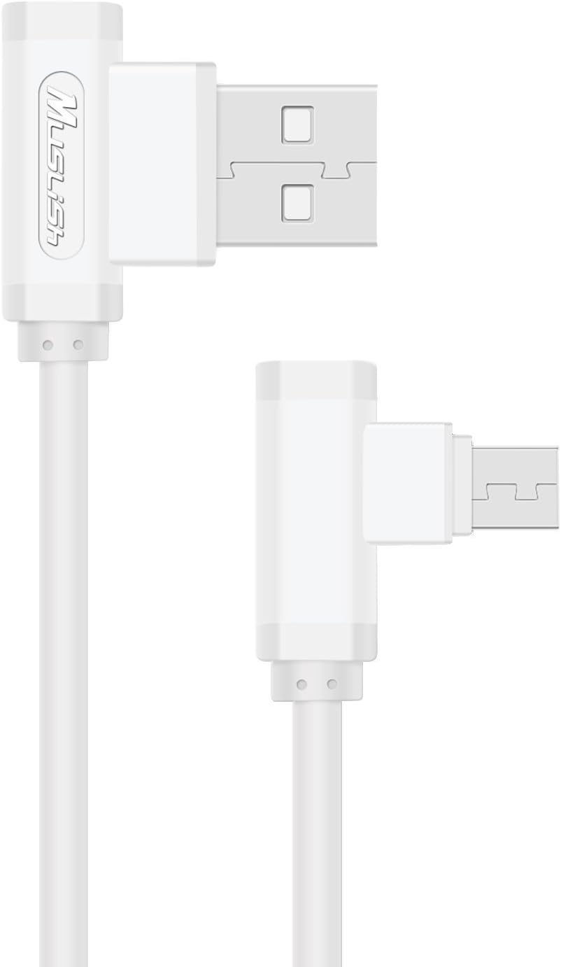 Micro USB Cable,Muslish Right Angle USB Charging Cable 3ft TPE Fast Sync Android Charger Cable for Samsung,Kindle,Nexus,LG, Motorola,Smartphones and More(White)